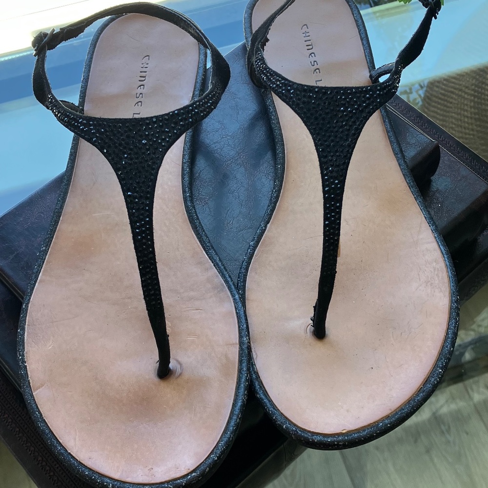 Chinese Laundry Black Sparkle Flip Flops Sandals  - Size 10